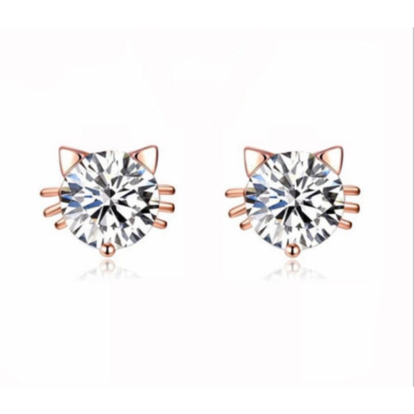 Cinderella's Closet Jewelry - Just in!  Rose Gold Cat Face Stud Earrings